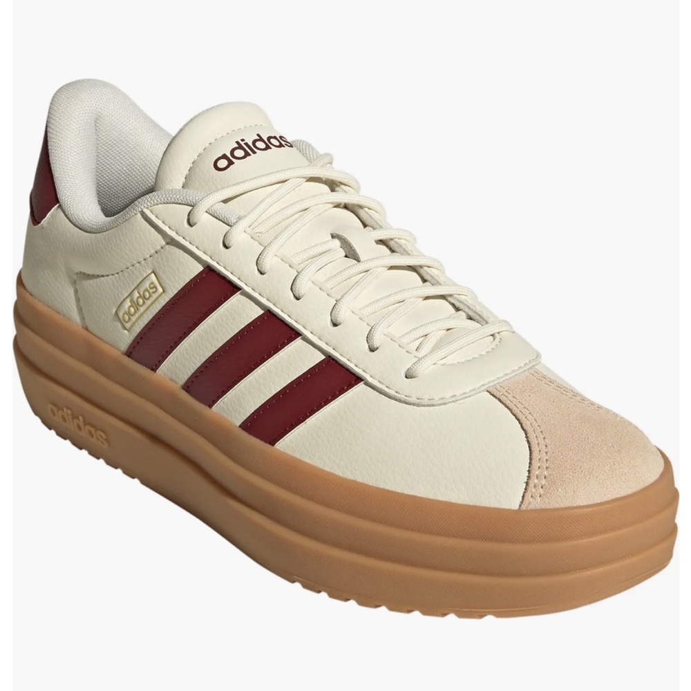 adidas Women's Cream and Burgundy Platform Sneaker with Gum Sole NEW